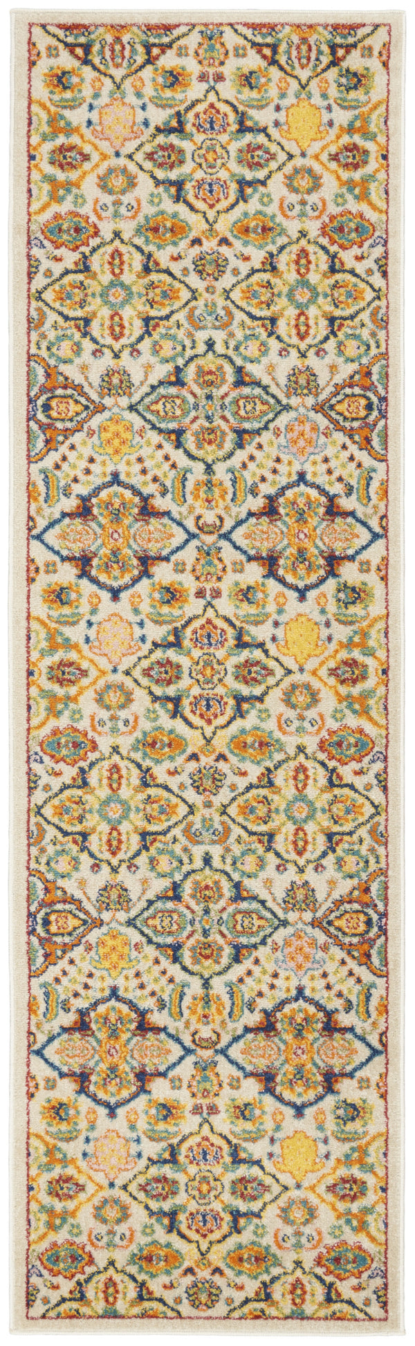 Homeroots 12' Runner Blue And Yellow Floral Power Loom Runner Rug  Polypropylene 550837