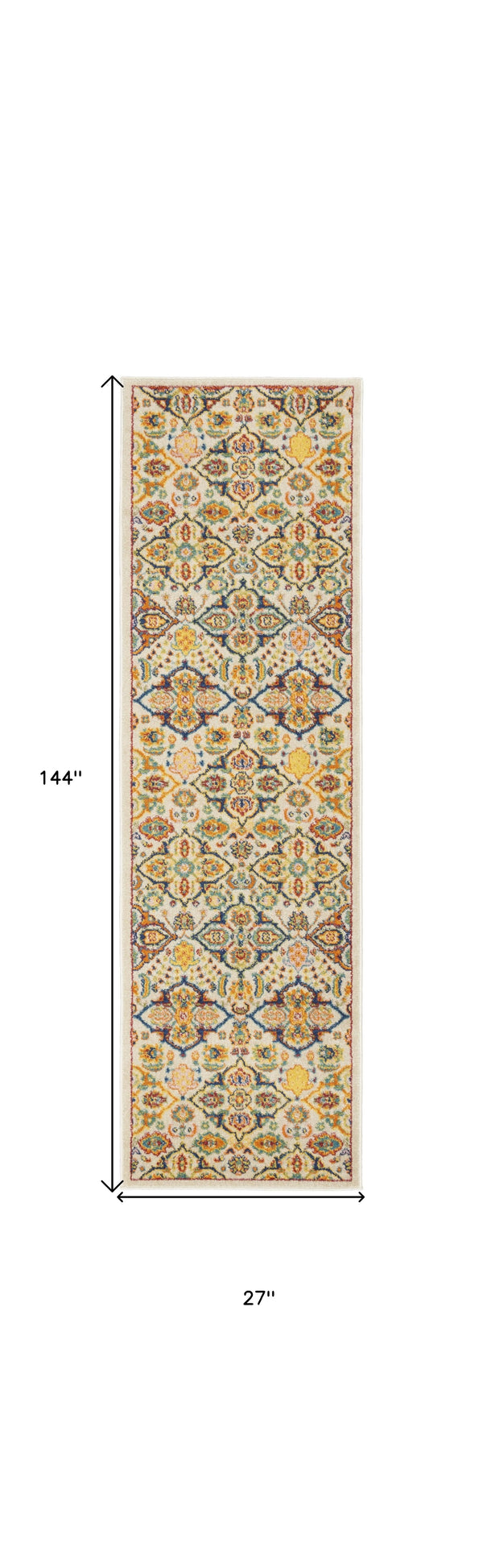 Homeroots 12' Runner Blue And Yellow Floral Power Loom Runner Rug  Polypropylene 550837