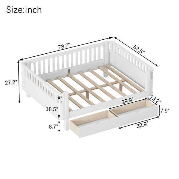 English Elm Twin Kids Platform Bed Solid Pine White Finish with Storage Drawers and Safety Rails White W2593P409116