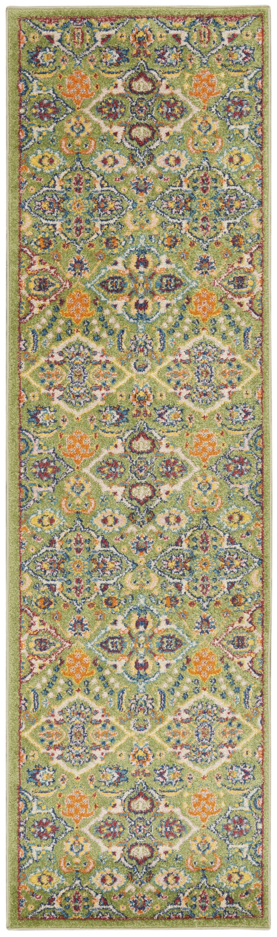 Homeroots 12' Runner Green And Red Medallion Power Loom Runner Rug  Polypropylene 550850