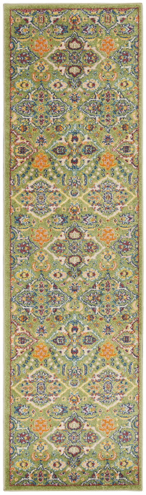Homeroots 12' Runner Green And Red Medallion Power Loom Runner Rug  Polypropylene 550850