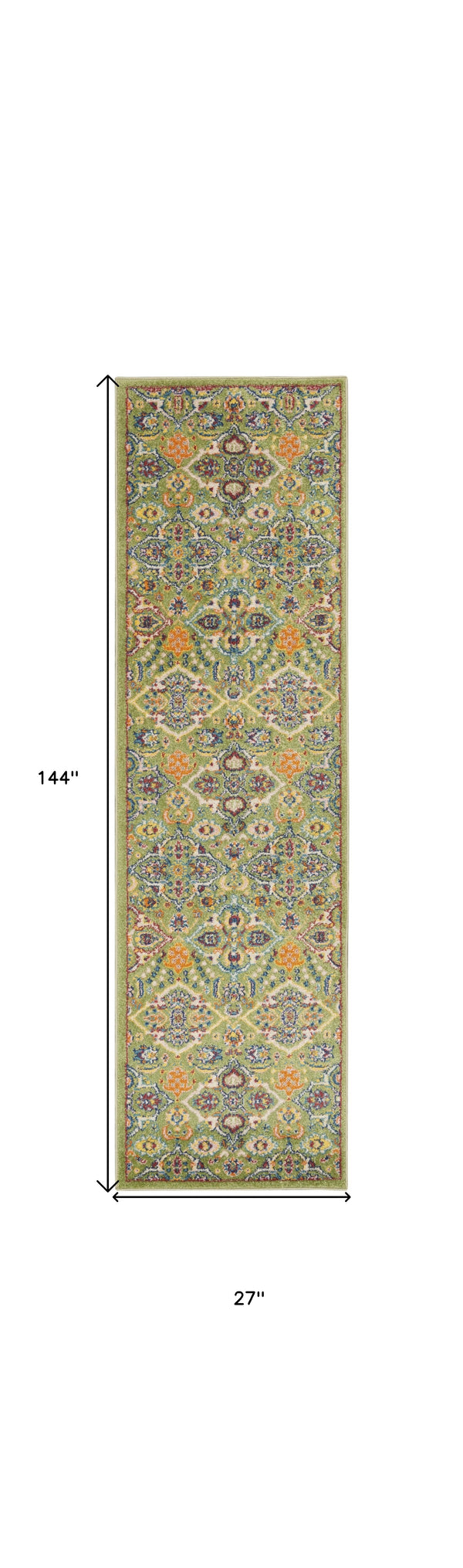 Homeroots 12' Runner Green And Red Medallion Power Loom Runner Rug  Polypropylene 550850