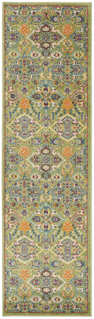 Homeroots 12' Runner Green And Red Medallion Power Loom Runner Rug  Polypropylene 550850