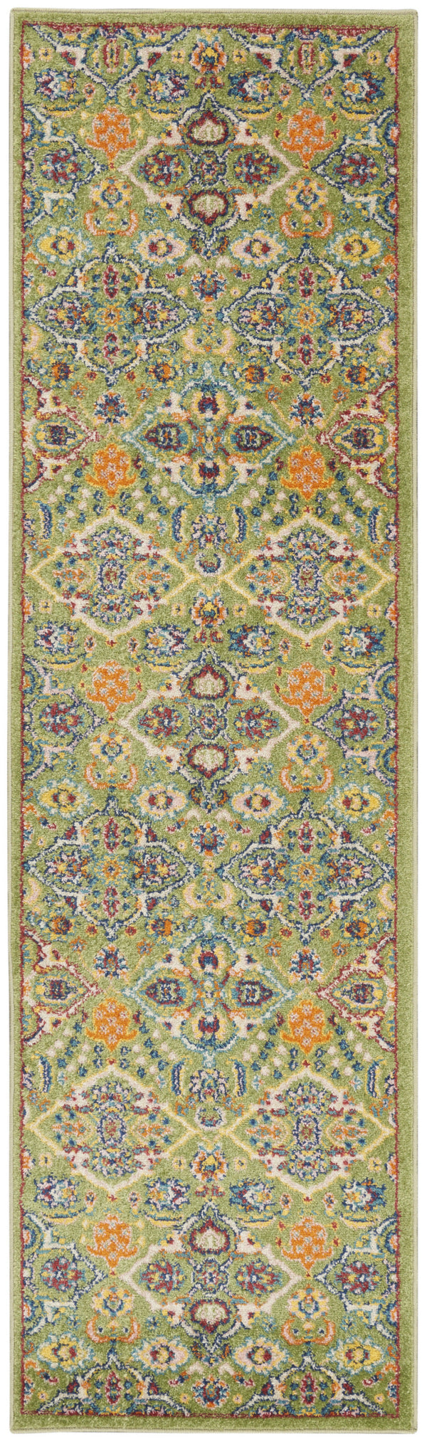 Homeroots 12' Runner Green And Red Medallion Power Loom Runner Rug  Polypropylene 550850