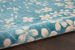 HomeRoots 5' Turquoise and Cream Floral Area Rug - Durable, Stain-Resistant, Perfect for Homes with Kids & Pets 550853