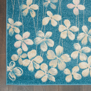 Homeroots 5' X 7' Turquoise And Cream Floral Area Rug - Durable, Stain-resistant, Perfect For Kids & Pets!  Polypropylene 550853