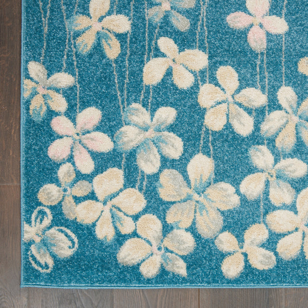 Homeroots 5' X 7' Turquoise And Cream Floral Area Rug - Durable, Stain-resistant, Perfect For Kids & Pets!  Polypropylene 550853
