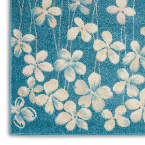 HomeRoots 5' Turquoise and Cream Floral Area Rug - Durable, Stain-Resistant, Perfect for Homes with Kids & Pets 550853