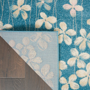 Homeroots 5' X 7' Turquoise And Cream Floral Area Rug - Durable, Stain-resistant, Perfect For Kids & Pets!  Polypropylene 550853