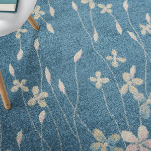 HomeRoots 5' Turquoise and Cream Floral Area Rug - Durable, Stain-Resistant, Perfect for Homes with Kids & Pets 550853