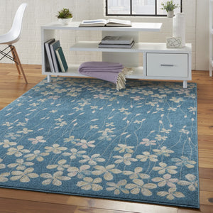 HomeRoots 5' Turquoise and Cream Floral Area Rug - Durable, Stain-Resistant, Perfect for Homes with Kids & Pets 550853