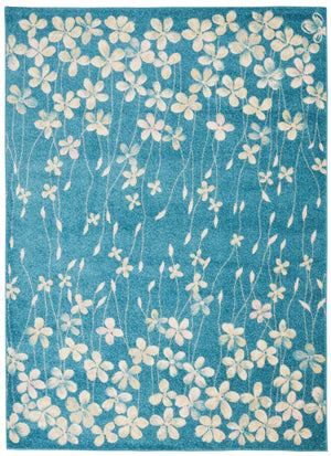 HomeRoots 5' Turquoise and Cream Floral Area Rug - Durable, Stain-Resistant, Perfect for Homes with Kids & Pets 550853