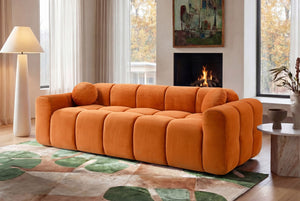 English Elm 98.4" Corduroy Cloud Puff Sofa Vacuum Packed 4-seater Living Room Couch with Pillows Orange W5515P477306