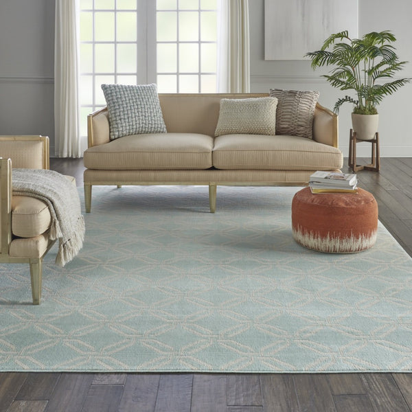 HomeRoots 8' Coastal Charm Beige and Green Trellis Non-Skid Area Rug for High-Traffic Homes with Pets 8' X 10' 550855