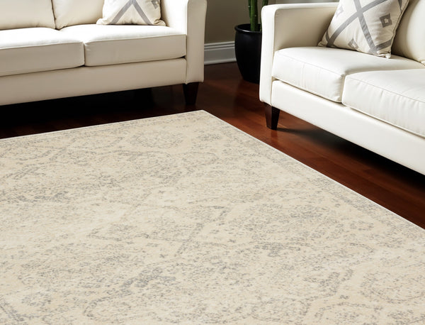 Homeroots 6' X 9' Beige And Gray Geometric Distressed Area Rug - Durable, Stain Resistant For Stylish Homes!  Polypropylene 550857