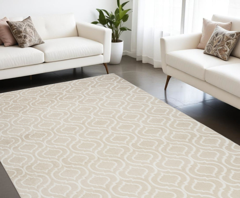 HomeRoots 8' Beige and Ivory Trellis Area Rug - Durable, Stain-Resistant Design Perfect for Any Room 8' X 10' 550858