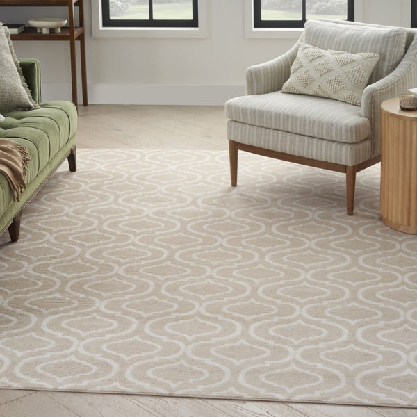 HomeRoots 8' Beige and Ivory Trellis Area Rug - Durable, Stain-Resistant Design Perfect for Any Room 8' X 10' 550858
