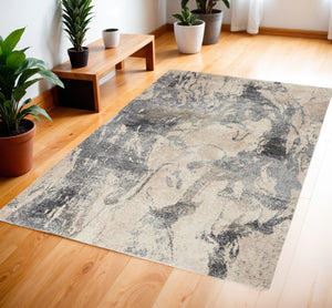 Homeroots 4' X 6' Cream And Gray Abstract Distressed Area Rug  Polypropylene 550867