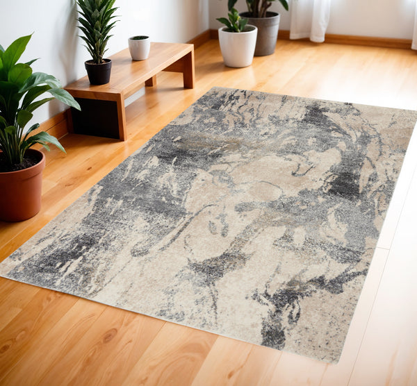 Homeroots 4' X 6' Cream And Gray Abstract Distressed Area Rug  Polypropylene 550867