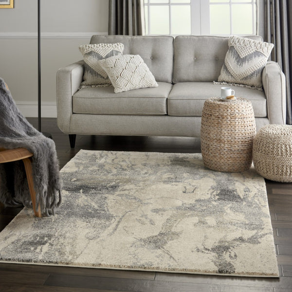 HomeRoots 4' Cream and Gray Abstract Distressed Area Rug - Modern, Durable, and Stylish Floor Covering for Your Home 4' X 6' 550867