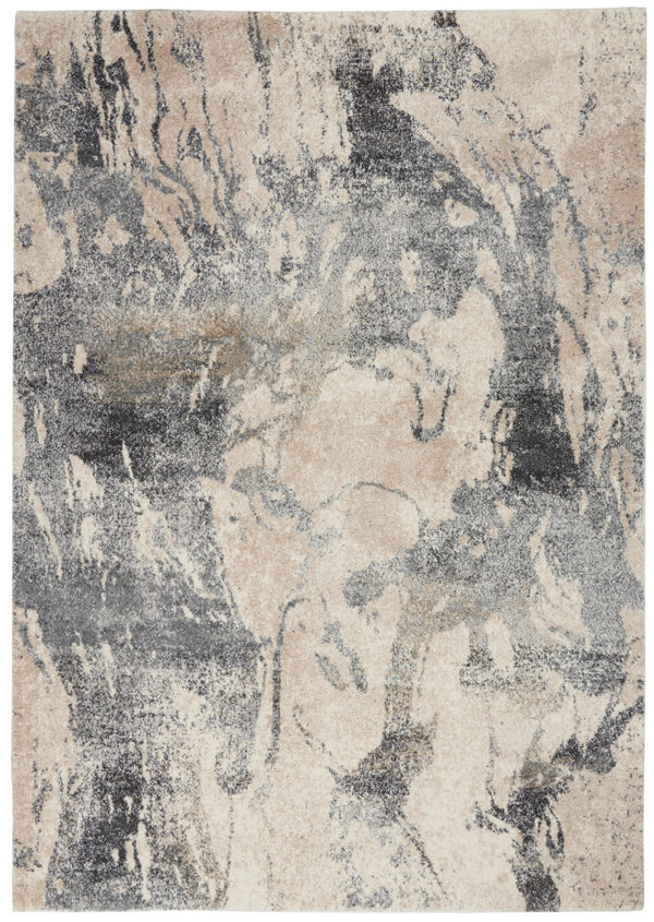 HomeRoots 4' Cream and Gray Abstract Distressed Area Rug - Modern, Durable, and Stylish Floor Covering for Your Home 4' X 6' 550867