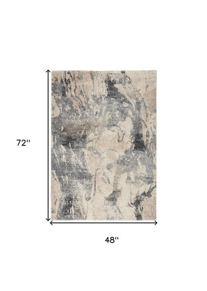 Homeroots 4' X 6' Cream And Gray Abstract Distressed Area Rug  Polypropylene 550867