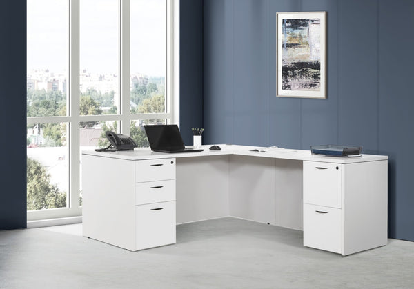 OSP Home Furnishings Napa Executive L Shaped Workstation with Locking Drawers and Integrated Wire Management White NAPWHT-TYP9