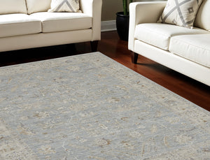 Homeroots 5' X 8' Beige And Blue Floral Power Loom Area Rug  Polypropylene,Polyester 550869