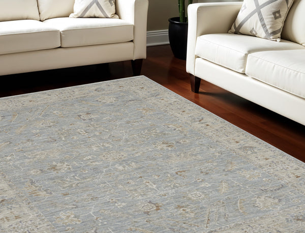 Homeroots 5' X 8' Beige And Blue Floral Power Loom Area Rug  Polypropylene,Polyester 550869