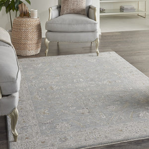 HomeRoots 5' Elegant Beige and Blue Floral Power Loom Area Rug - Timeless Style for Any Room Décor 5' X 8' 550869