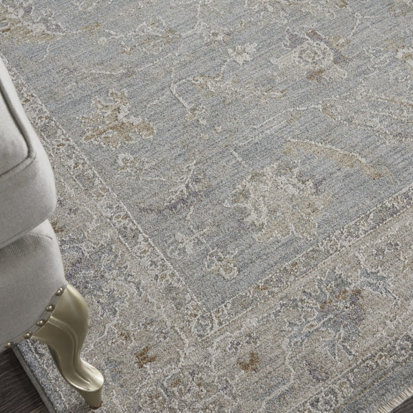 HomeRoots 5' Elegant Beige and Blue Floral Power Loom Area Rug - Timeless Style for Any Room Décor 5' X 8' 550869