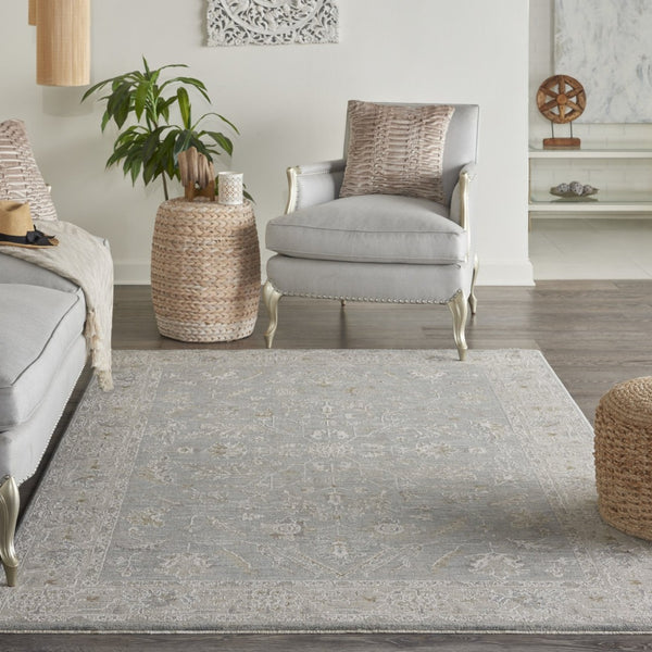 HomeRoots 5' Elegant Beige and Blue Floral Power Loom Area Rug - Timeless Style for Any Room Décor 5' X 8' 550869