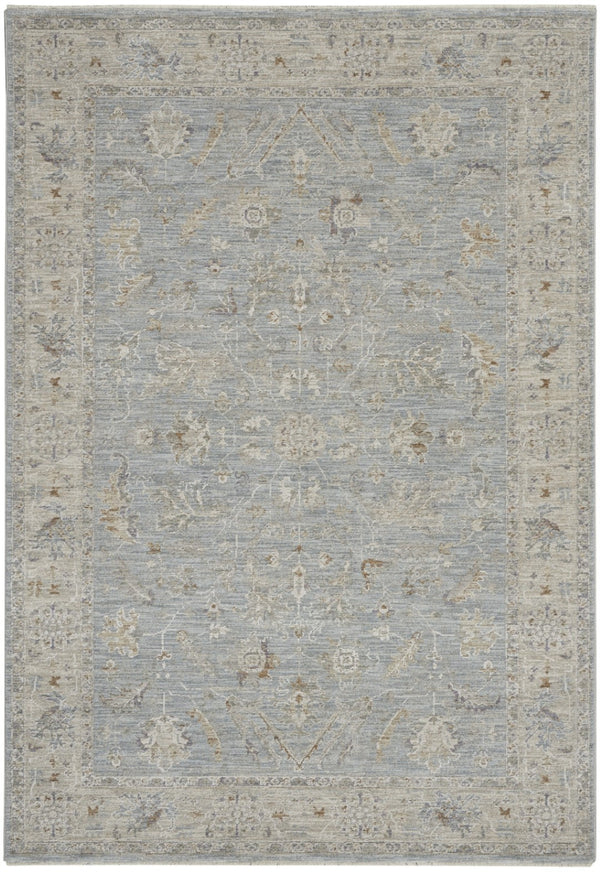 HomeRoots 5' Elegant Beige and Blue Floral Power Loom Area Rug - Timeless Style for Any Room Décor 5' X 8' 550869