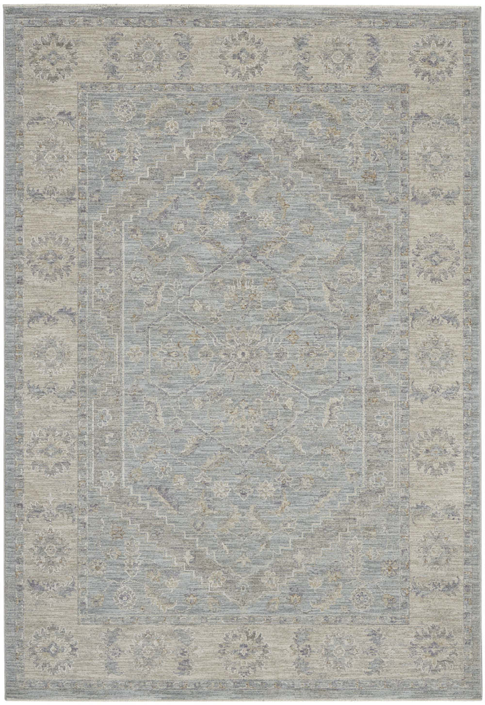 Homeroots 5' X 8' Beige And Blue Floral Power Loom Area Rug  Polypropylene,Polyester 550870