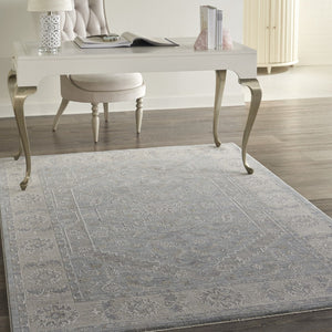 HomeRoots 5' Elegant Beige and Blue Floral Power Loom Area Rug for Sophisticated Living Room Decor 5' X 8' 550870