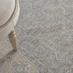 HomeRoots 5' Elegant Beige and Blue Floral Power Loom Area Rug for Sophisticated Living Room Decor 5' X 8' 550870