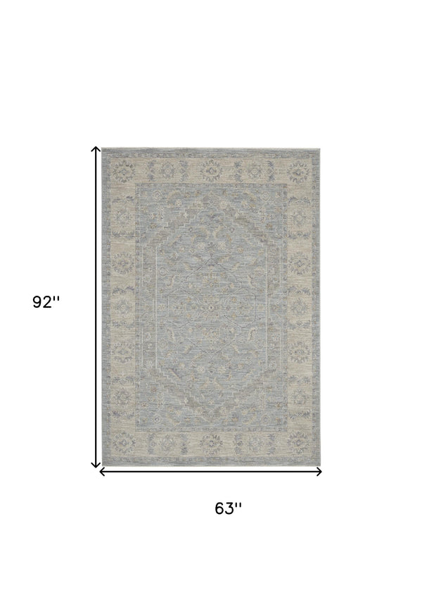 Homeroots 5' X 8' Beige And Blue Floral Power Loom Area Rug  Polypropylene,Polyester 550870