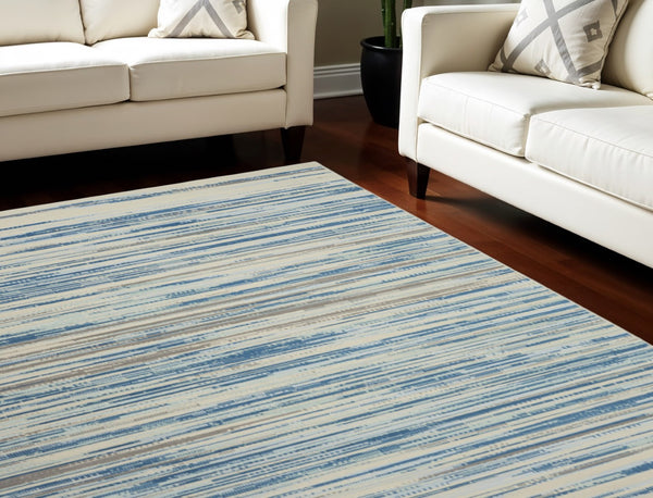 HomeRoots 6' Ivory Blue and Gray Abstract Area Rug – Stylish Non-Skid Design for Modern Homes and Durability 8' X 10' 550873