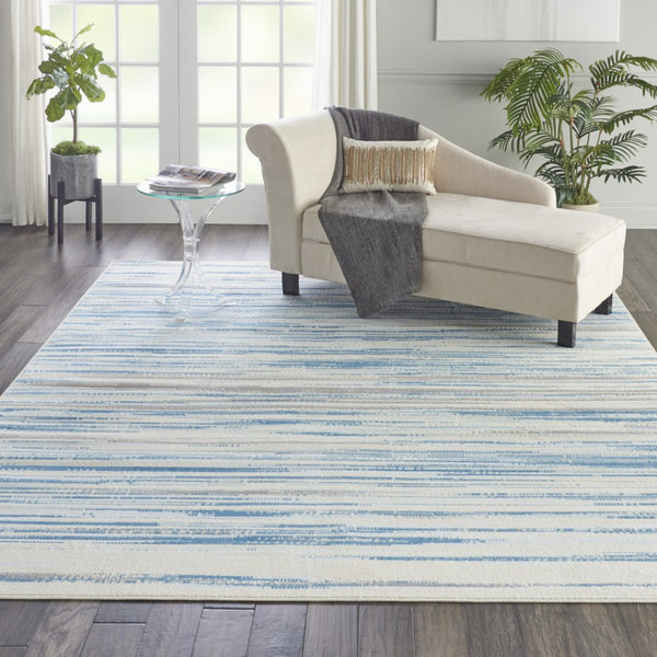 HomeRoots 6' Ivory Blue and Gray Abstract Area Rug – Stylish Non-Skid Design for Modern Homes and Durability 8' X 10' 550873