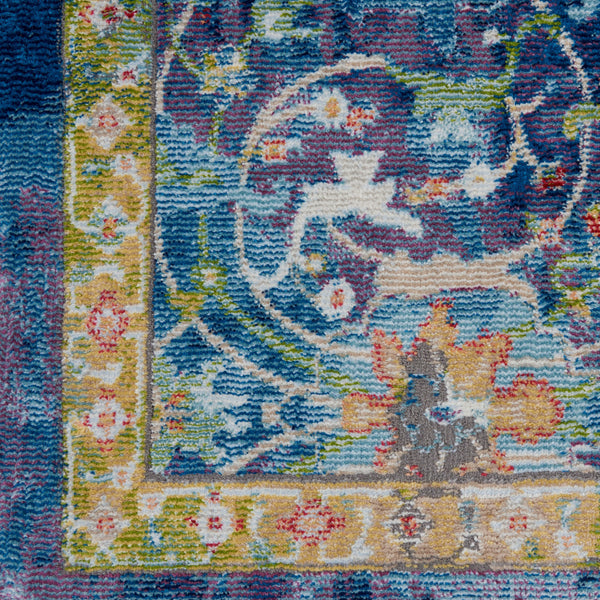 Homeroots 4' X 6' Navy Blue And Gold Floral Medallion Distressed Non Skid Area Rug  Polypropylene,Polyester 550877