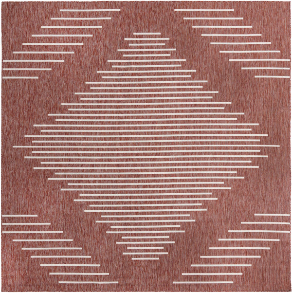 Unique Loom Outdoor Modern Tambor Machine Made Lines Rug Rust Red, Ivory 10' 8" x 10' 8"