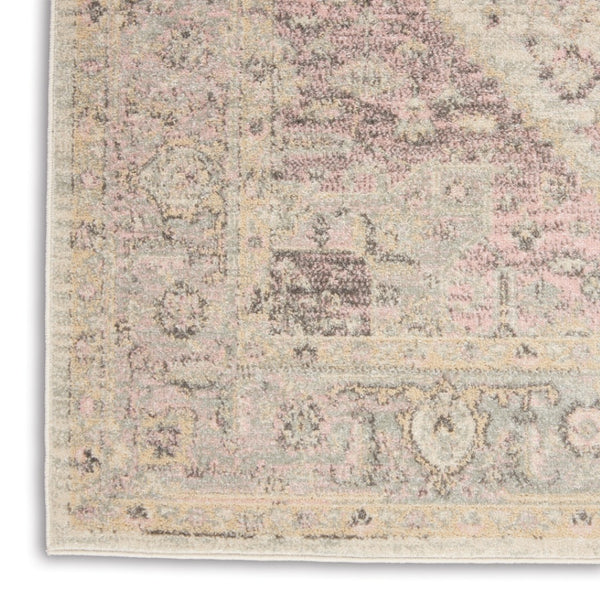 HomeRoots 5' Elegant Ivory Pink and Gray Floral Distressed Area Rug - Durable, Stain-Resistant Design for Homes 5' X 7' 550893