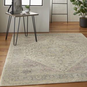 HomeRoots 5' Elegant Ivory Pink and Gray Floral Distressed Area Rug - Durable, Stain-Resistant Design for Homes 5' X 7' 550893