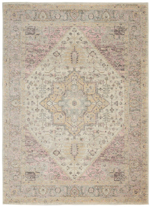 HomeRoots 5' Elegant Ivory Pink and Gray Floral Distressed Area Rug - Durable, Stain-Resistant Design for Homes 5' X 7' 550893