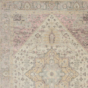 Homeroots 5' X 7' Elegant Ivory Pink & Gray Floral Distressed Area Rug - Durable, Stain Resistant, Stylish Accent  Polypropylene 550893