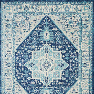 Homeroots 5' X 7' Elegant Ivory And Navy Blue Floral Medallion Distressed Area Rug - Durable & Stain Resistant  Polypropylene 550894