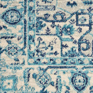 Homeroots 5' X 7' Elegant Ivory And Navy Blue Floral Medallion Distressed Area Rug - Durable & Stain Resistant  Polypropylene 550894