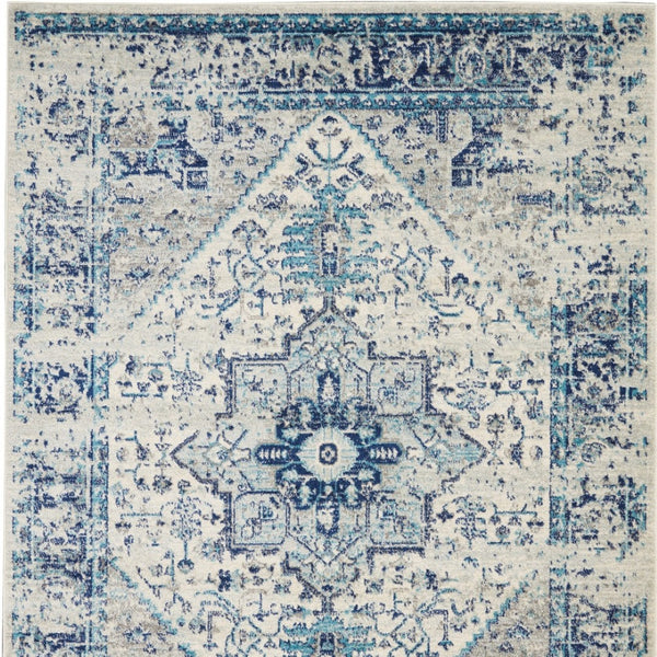 Homeroots 5' X 7' Distressed Floral Medallion Area Rug In Ivory And Light Blue – Durable, Stain-resistant Charm  Polypropylene 550895