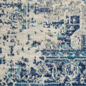 HomeRoots 5' Elegant Ivory and Light Blue Floral Medallion Distressed Area Rug for Timeless Home Style 5' X 7' 550895