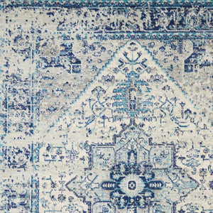 Homeroots 5' X 7' Distressed Floral Medallion Area Rug In Ivory And Light Blue – Durable, Stain-resistant Charm  Polypropylene 550895